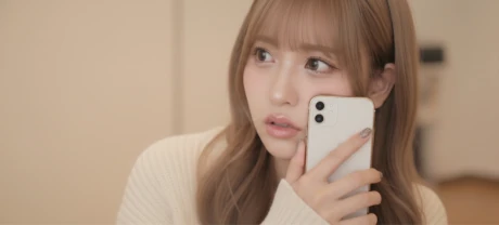 スマホの通知画面を焦って隠す女性のイメージ